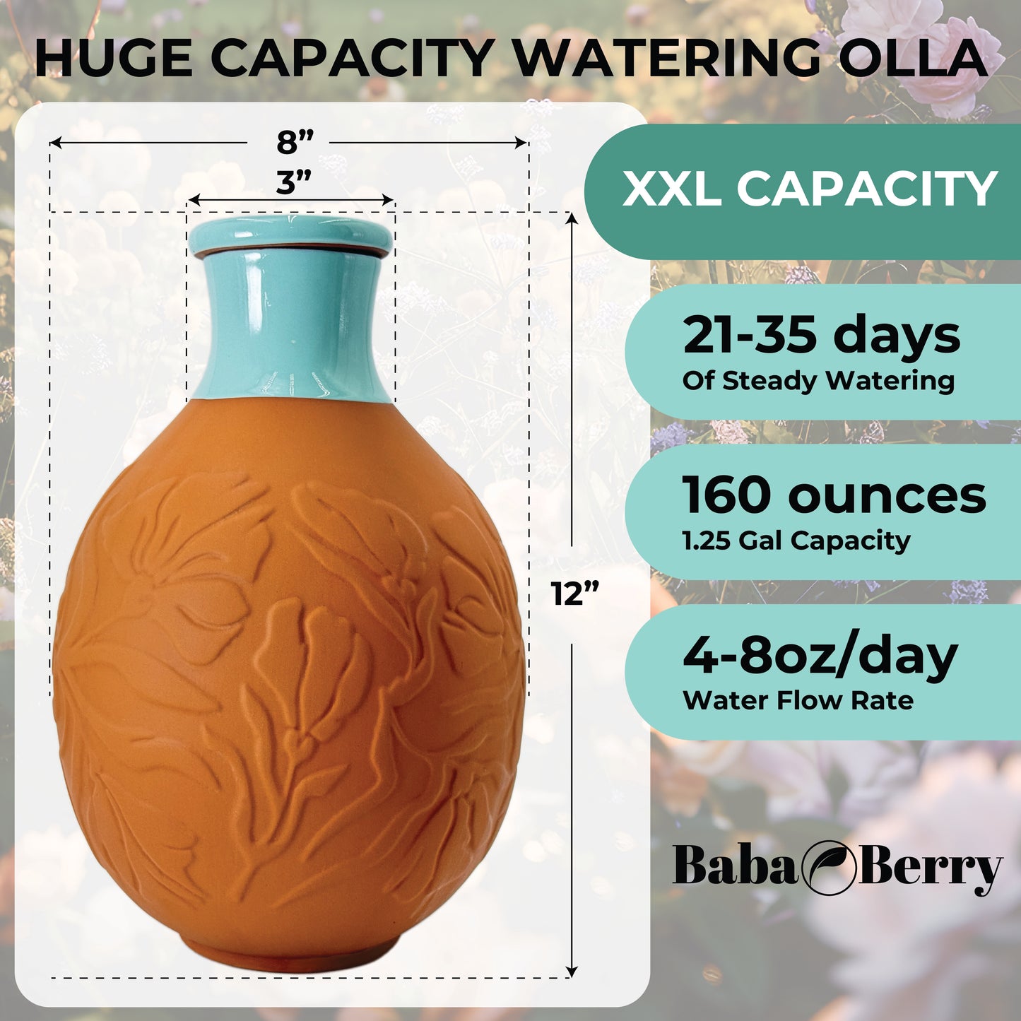 Acqua Olla XXL Oya For Watering Plants 160oz 1.25 Gallon